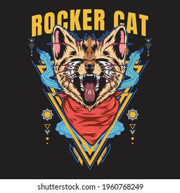 Rocker cat Schrei T-Shirt Design Vektorgrafik Stil