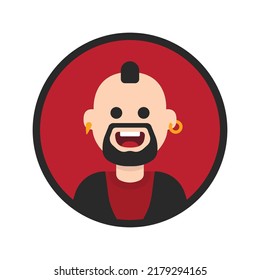 Rocker Character Cartoon, Punk Man With Mohawk And Beard Vector Illustration.