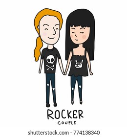 Rocker Couple Cartoon Vector Illustration Doodle Style