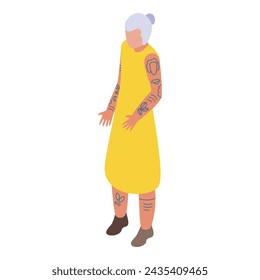 Rocker female tattoos icon isometric vector. Adult figure. Happy freak character