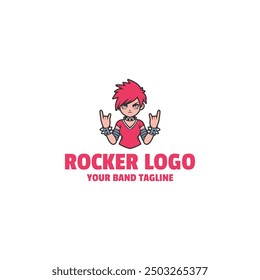 Vector del diseño del logotipo de la mascota de la muchacha rockera aislado en el fondo blanco perfecto para el logotipo de la banda del grupo