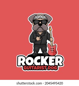 Rocker Guitarist Hund Creative Cartoon Mascot Logo Design