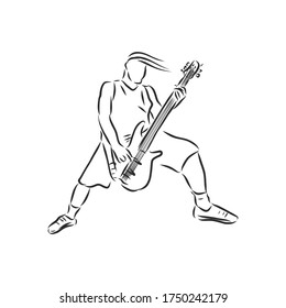 rocker guitarist solo, rock guitarist, vector sketch illustration