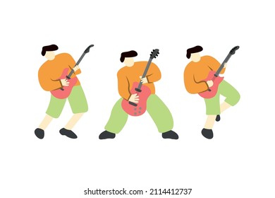 Rocker gutaris set action flat vector illustration