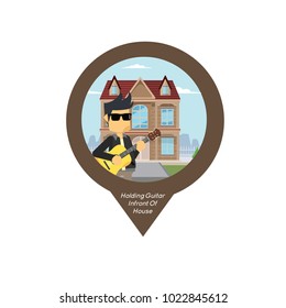 Rocker Holding Guitar Infront of House Pin Map