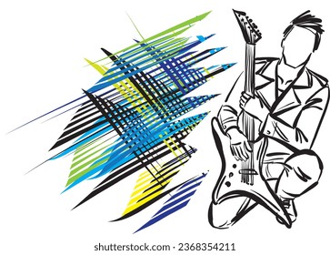 rocker man 3 brush color music career profession work doodle design drawing vector illustration