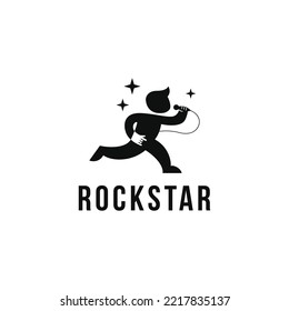 Rocker Man Singing Simple Logo Icon Sign Symbol Design Vector Illustration