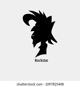 Rocker musician rock star singer hipster face logo icon silhouette Funny design cartoon style Fashion print for clothes apparel greeting invitation card picture banner poster flyer websites Vector