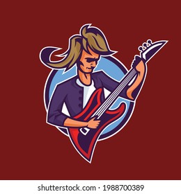 Rocker playing guitar. Concept art of rock'n'roll in cartoon style.