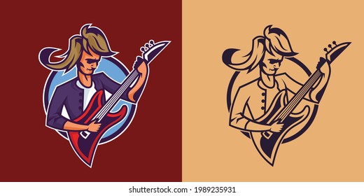 Rocker playing guitar in different styles. Concept art of rock music.