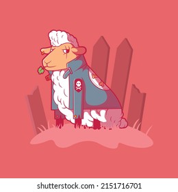 Rocker Sheep Looking Cool Vector Illustration. Music, Mascot, Style Design Concept.