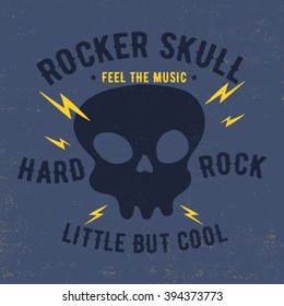 rocker skull illustration tee print design for kids fashion
