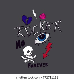 Rocker slogan vector for print.Skull vector illustration.Patch design.