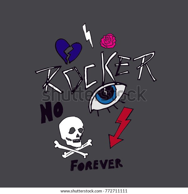 Rocker Slogan Vector Printskull Vector Illustrationpatch Stock Vector ...