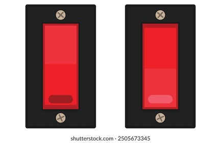 Rocker switch with red rectangle button. Vector illustration, flat style