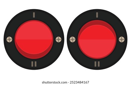 Wippschalter mit rundem Knopf und Markierungen. Vektorbild für elektrische Illustrationen oder Steuerschemata