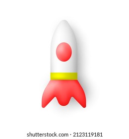 Rocket in 3d cartoon minimal style. Vector illustration.