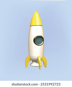 rocket 3d icon. yellow cartoon spaceship isolated 3d illustration. rocket ship 3d