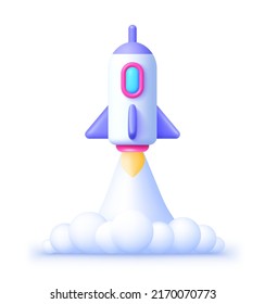 Rocket 3d con un estilo realista sobre fondo blanco. Inicio, espacio, concepto de negocio. 3.ᵉʳ vector realista