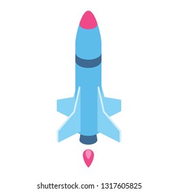 Rocket 3d vector icon isometric pink and blue color minimalism illustrate