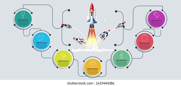 Rocket 5 model -  modern Idea and concept illustration flat vector - infographics,template,steps.
