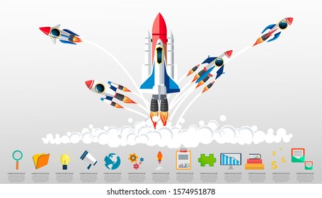 Rocket  5 model   for success Creative business thinking,set icon,modern Idea concept vector illustration Infographic template.
