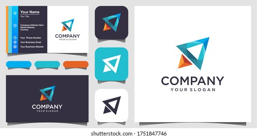 Diseño del logotipo abstracto de los cohetes y tarjeta de visita