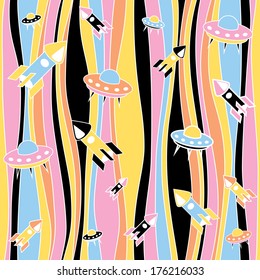 Rocket abstract pattern - seamless background - Wavy Decoration - flying machines - Vector Illustration