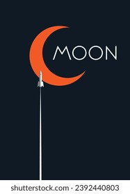 A rocket against the background of the lunar disk. Vector illustration. Sketch for creativity.