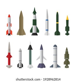 Rocket Aircraft missiles in different types isolated on a white background vector 
illustration