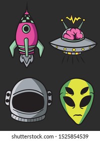 ROCKET ALIEN UFO ASTRONAUTS VECTOR ARTWORK SYMBOLS