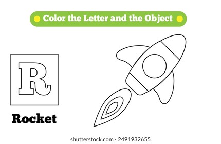 Rocket Alphabet Coloring Page for Children. Educational materials for a preschooler child
