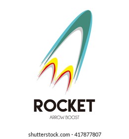 Rocket arrow boost abstract vector and logo design or template flying speed business icon of company identity symbol concept