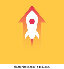 Rocket and the up arrow. The concept of achieving the goals, desire for success, starting a new business. Vector illustration in trendy style