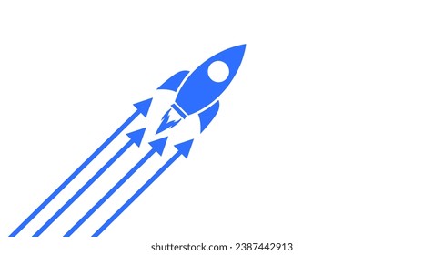 Rocket up with arrows on white background with copy space composition, business economy and financial growth concept, start up in minimalist style - stock vector