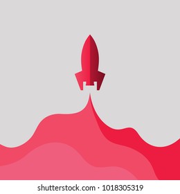 Rocket Art red Vector and illustration flying rocket.Space travel to the moon.Space rocket launch.Project start up Solar System and text space