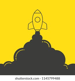 Rocket Art Vector and illustration flying rocket.Space travel to the moon.Space rocket launch.Project start up Solar System and text space
