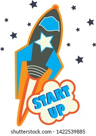 Rocket Art Vector and illustration flying rocket.Space travel to the moon.