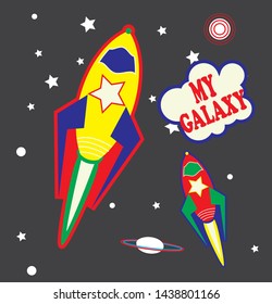 Rocket Art Vector and illustration flying rocket.Space travel to the moon.