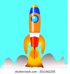 Rocket Art Vector and illustration of flying rocket.space traveling to the moon. Space rocket launch. Project start Solar System rocket and space text