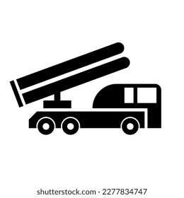 Icono vector de artillería de cohetes. Artillería de guerra, camión lanzamisiles.