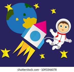 A rocket with an astronaut and stars. Application