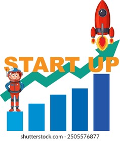 Rocket and astronaut symbolizing startup growth