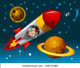 rocket with astronauts on board the space vector