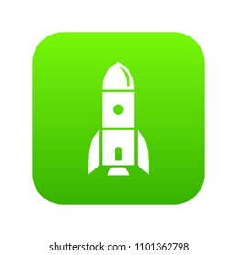 Rocket astronomy icon green vector isolated on white background