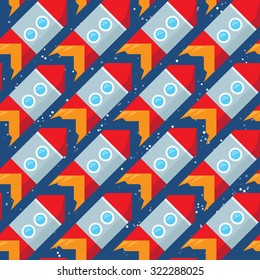 Rocket astronomy seamless pattern. Science vector illustration.
