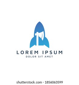 diseño del logotipo del espacio para cohete y ax negativos