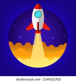 Rocket background in flat style Free Vector. Color Blue Light and Orange style.