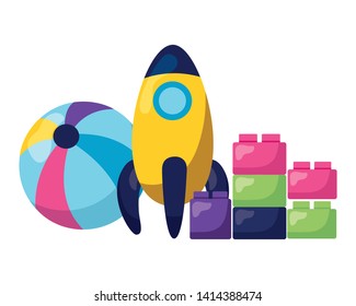 rocket ball blocks baby toys vector illustration