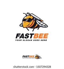 Rocket bee cartoon mascot logo icon vector template on white background